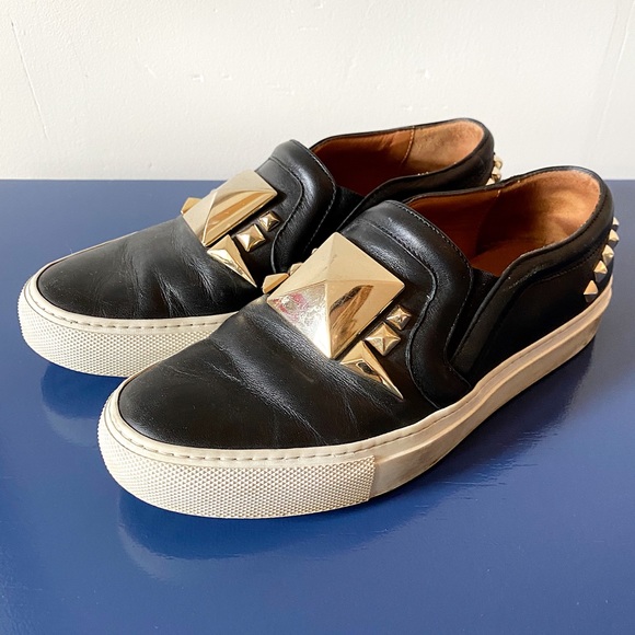 Givenchy Black and Gold Studded Slipon Sneakers 36